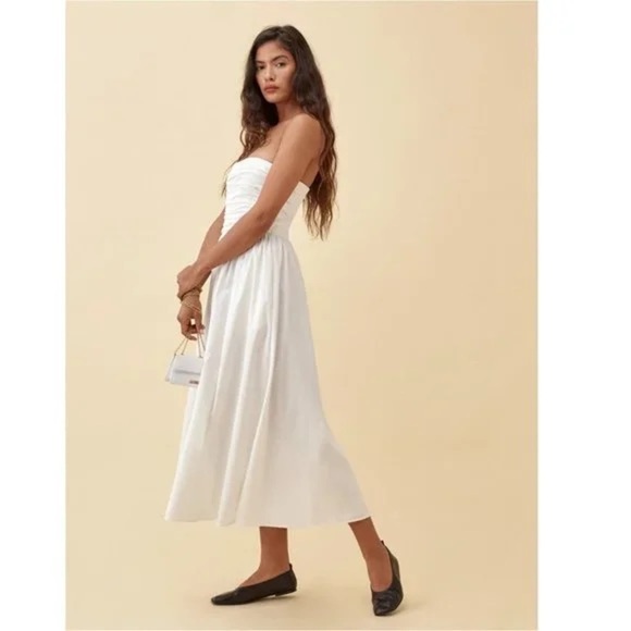 NEW Reformation Lissa Cotton Midi Dress White Ivory Removable Strap | US 4 UK 8 - Picture 7 of 16